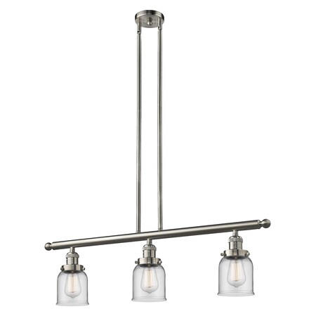 Innovations Lighting 3 Light Small Bell 36In. Brushed Satin Nickel Island Light With Clear Glass, 508813 213-SN-G52